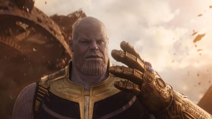 Thanos dons the Infinity Gauntlet in the post-credits scene of Avengers: Age of Ultron