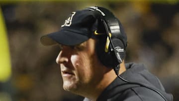 Sep 19, 2024; Boone, North Carolina, USA;  Appalachian State Mountaineers head coach Shawn Clark waits on the official call during the second quarter against the South Alabama Jaguars at Kidd Brewer Stadium. Mandatory Credit: Reinhold Matay-Imagn Images