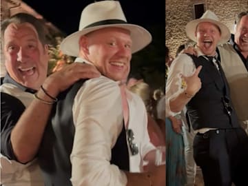 The boys were back in town in Italy at Aaron Ramsdale's wedding