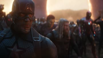 Marvel Studios' AVENGERS: ENDGAME..L to R: Captain America (Chris Evans) in b/g Hulk (Mark Ruffalo, Thor (Chris Hemsworth), Iron Man (Robert Downey Jr.) and Black Panther (Chadwick Boseman)..Photo: Film Frame..©Marvel Studios 2019