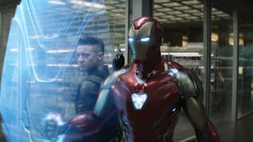 Marvel Studios' AVENGERS: ENDGAME..L to R: Hawkeye (Jeremy Renner) and Iron Man (Robert Downey Jr.)..Photo: Film Frame..©Marvel Studios 2019