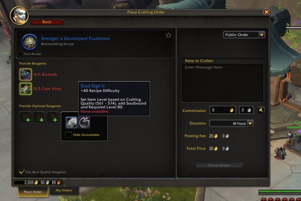 World of Warcraft: The War Within crafting orders.