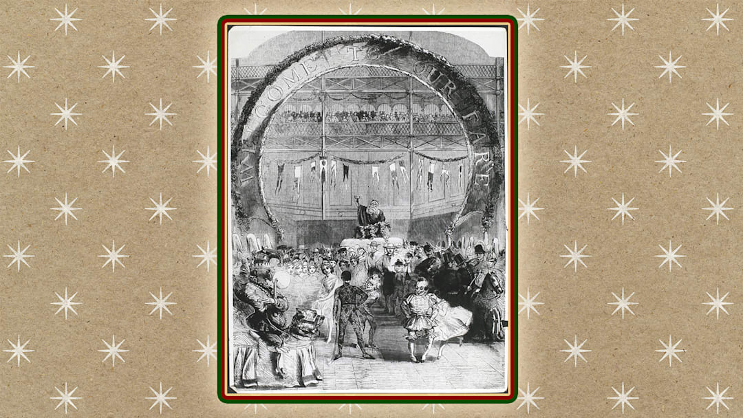 The Lord of Misrule overlooking Christmas revelry.