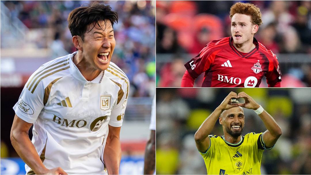 Son Heung-min (left) leads LAFC into El Tráfico while Josh Sargent (top right) hopes to push Toronto FC above the playoff bar. Hany Mukhtar (bottom left) seeks a Supporters' Shield-clinching game for Nashville SC. 