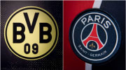 The badges of Borussia Dortmund and PSG