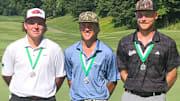 Arkansas Razorbacks golfer John Daly II (left) is pictured with Hogs transfer Camden Smith from Georgia and Garrett Endicott after Daly won the Southern Amateur at The Blessings on Saturday afternoon.