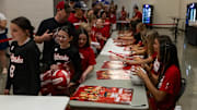 Nebraska volleyball fans go through the autograph line at the 2024 Fan Day.