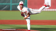 Indiana pitcher Ryan Kraft completes his motion during his outing against Purdue on May 9, 2025 at Bart Kaufman Field.