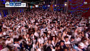 Winnipeg Jets fans celebrate the game-winning goal against the St. Louis Blues.
