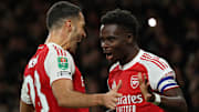 Mikel Merino (left) and Bukayo Saka enjoyed Arsenal’s Carabao Cup win.