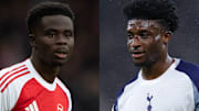 Bukayo Saka (left) and Mohammed Kudus (right) square off in the north London derby.