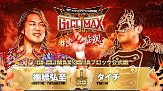 G1 Climax 35 Night 1 - Hiroshi Tanahashi vs Taichi match graphic