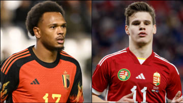 Lois Openda and Milos Kerkez in action for Belgium and Hungary