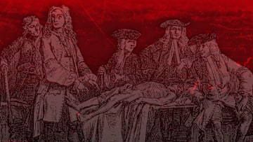 A group of 18th-century anatomists dissect a body.
