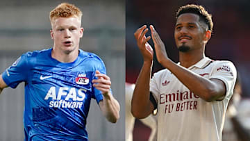 Kees Smit (left) is a target for Real Madrid while Arsenal aim to fend off their pursuit of William Saliba (right).