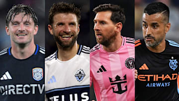 Anders Dreyer (left), Thomas Müller (left center), Lionel Messi (right center) and Maxi Moralez (right) will hope to lead their teams to the 2025 MLS Cup.  