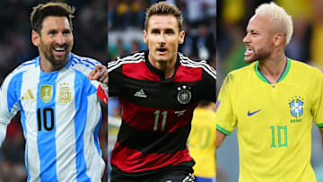 Lionel Messi, Miroslav Klose and Neymar are each of their country’s all-time leading scorers.