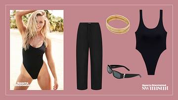 Camille Kostek and black swimwear