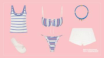 Red, white and blue striped swimwear