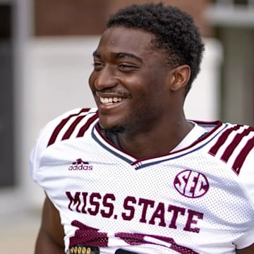 Mississippi State Bulldogs linebacker Jalen Smith during a practice in Starkville, Miss.