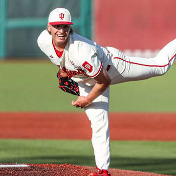 Indiana pitcher Ryan Kraft completes his motion during his outing against Purdue on May 9, 2025 at Bart Kaufman Field.