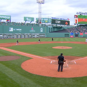 Umpire Doug Eddings works a game at Fenway Park.