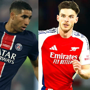 Achraf Hakimi (left), Declan Rice (middle) and Raphinha (right) feature in Sports Illustrated's Champions League Team of the Season. 
