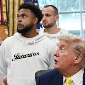 Trimothy Weah, left, and Weston McKennie, middle were part of an official Juventus visit to the White House and U.S. President Donald Trump.