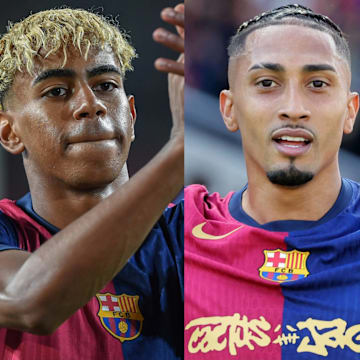 Lamine Yamal (left), Raphinha (middle) and Ousmane Dembélé headline the favorites for the 2025 Ballon d'Or