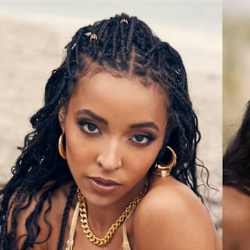 Tinashe was photographed by James Macari in Hollywood, Fla. Earrings by Lili Claspe. Necklace by Aureum. Jordan Chiles was photographed by Ben Horton at The Boca Raton.