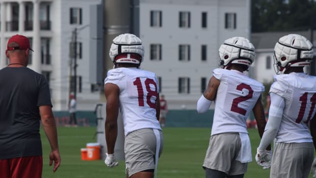 Alabama football players at practice