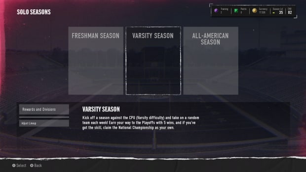 CFB25 solo seasons menu inside of CUT.