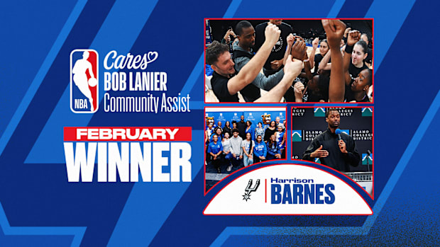 San Antonio Spurs forward Harrison Barnes (40) was presented with the NBA Cares Bob Lanier Community Assist Award winner for 