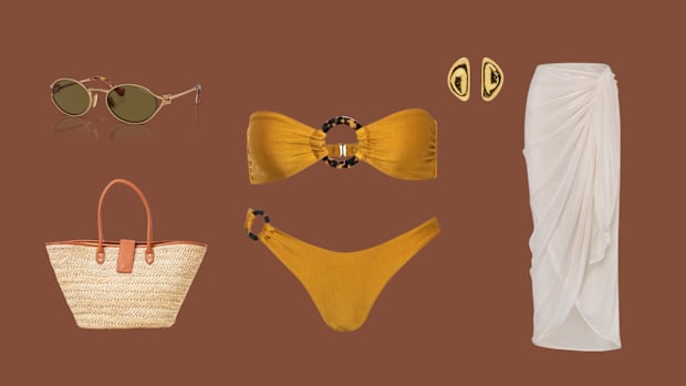 Sunglasses, bag, bikini, earrings and cover-up