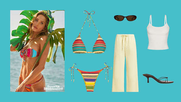 Striped two-piece and accessories