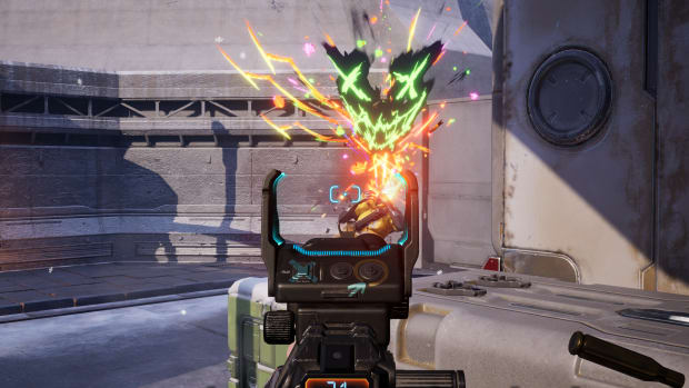 FragPunk gameplay screenshot of the player aiming through a scope and shooting.