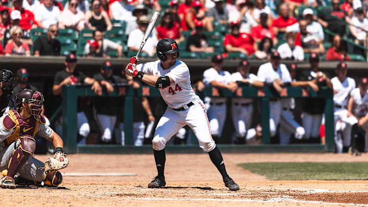 Nebraska left fielder Gabe Swansen waits for the pitch from Minnesota at Haymarket Park on May 4, 2025. Nebraska left fielder Gabe Swansen waits for the pitch from Minnesota at Haymarket Park on May 4, 2025.