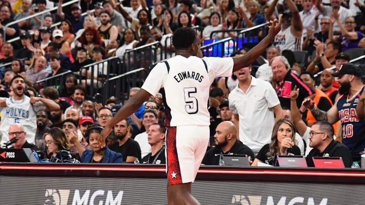 Anthony Edwards (5) playing for USA Basketball during 86-72 win over Canada