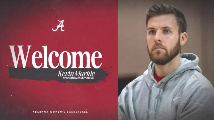A graphic announcing Kevin Markle as a new addition to the Alabama women's basketball staff.