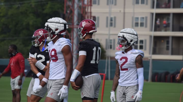 Austin Mack and Ryan Williams at Alabama football practice in fall camp