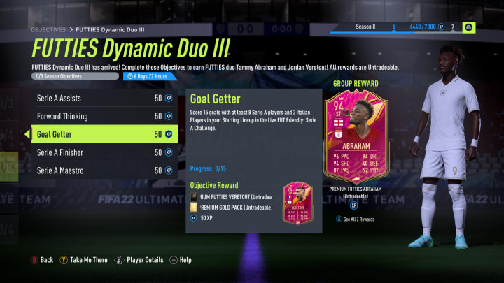 The third FUTTIES Dynamic Duo challenges went live on July 22 in FIFA 22, highlighting two of Roma FC's players: Tammy Abraham and Jordan Veretout. 