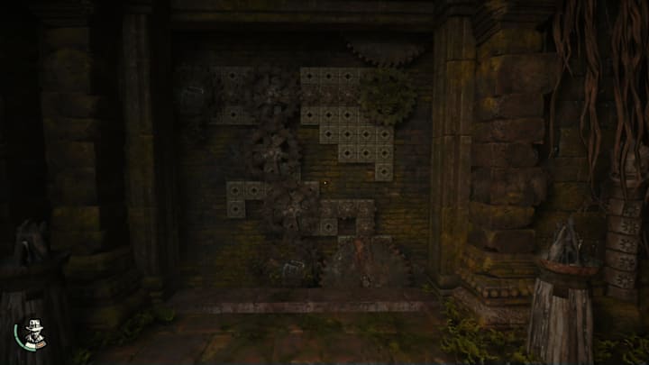 Indiana Jones and the Great Circle Village cogwheel puzzle solution.