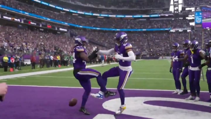 Vikings defense celebrates after an interception.