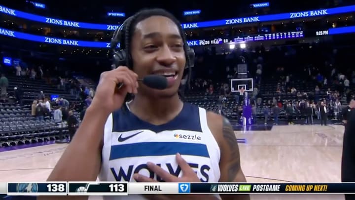 Rob Dillingham is interviewed after a win against the Utah Jazz. Rob Dillingham is interviewed after a win against the Utah Jazz.
