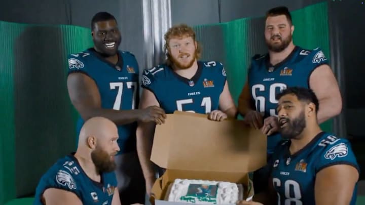 Philadelphia Eagles offensive linemen celebrate Saquon Barkley’s birthday.