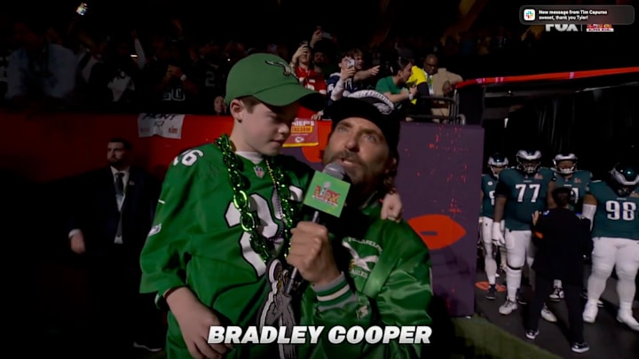 Bradley Cooper introduces the Philadelphia Eagles ahead of Super Bowl LIX. Bradley Cooper introduces the Philadelphia Eagles ahead of Super Bowl LIX.
