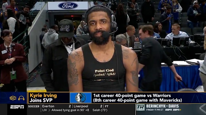 Kyrie Irving joins ‘SportsCenter’ after a win against the Golden State Warriors.