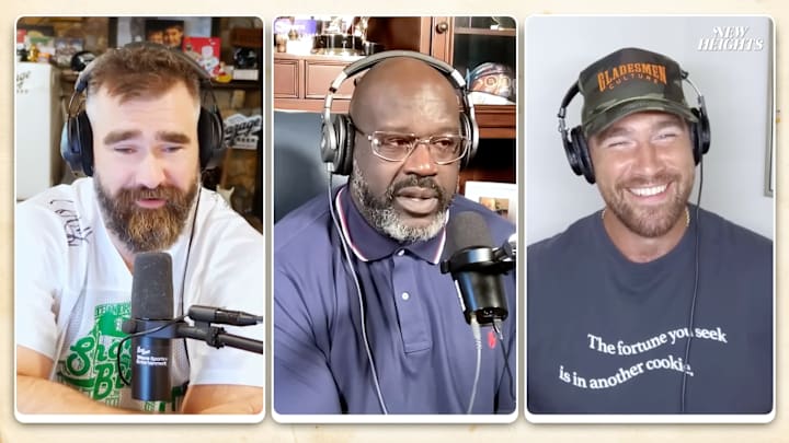 Shaq talks with the Kelce brothers on an episode of ‘New Heights.’