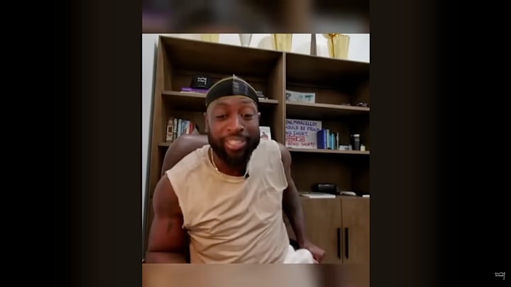 Dwyane Wade reacts to Tyrese Haliburton’s game-winner in Game 1 of the NBA Finals. Dwyane Wade reacts to Tyrese Haliburton’s game-winner in Game 1 of the NBA Finals.