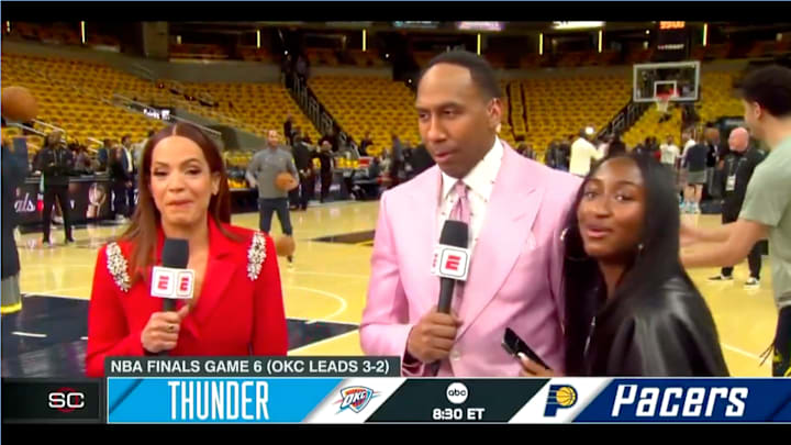 Stephen A. Smith’s daughter visits while on camera for ESPN. Stephen A. Smith’s daughter visits while on camera for ESPN.